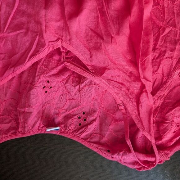 Cotton Eyelet Embroidered Tiered Mini Swing Dress Pink, size M Tall - Picture 5 of 10